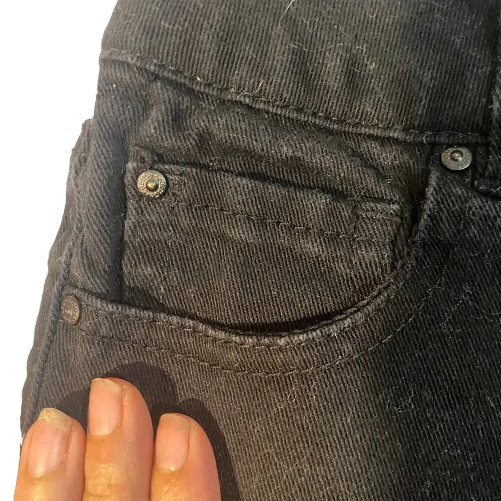 Refuge Black Fringe Trim Raw Hem Double Button Denim Jean Shorts Women Sz 2